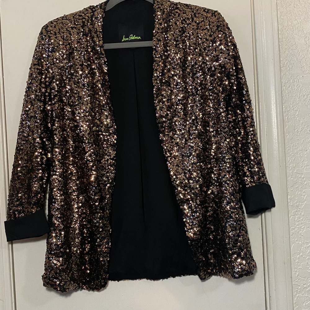 Sam Edelman Sequin Jacket Bronze Gold Black Party Sparkle Small S - Picture 1 of 5